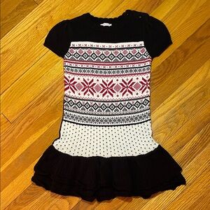Christmas Nordic Girls Ruffle Knitwear Dress Black Red White